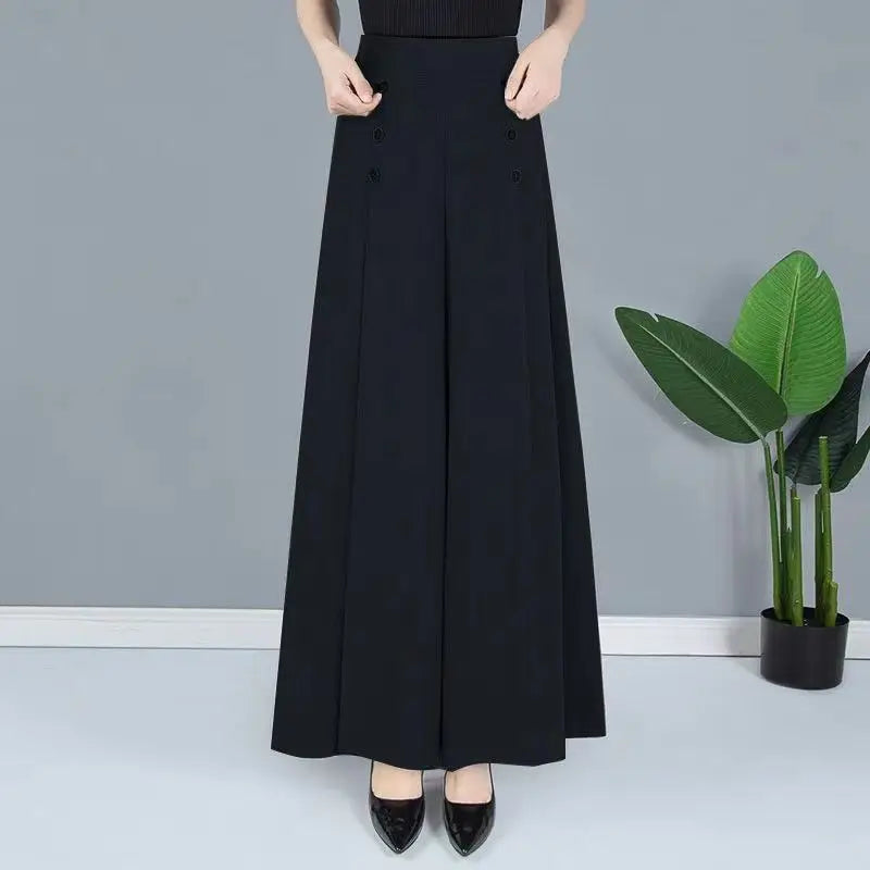 Korean Simple Fashion Solid High Waist Skirt Pants Women Patchwork Button Pockets Summer Loose Slim Versatile Straight Trousers