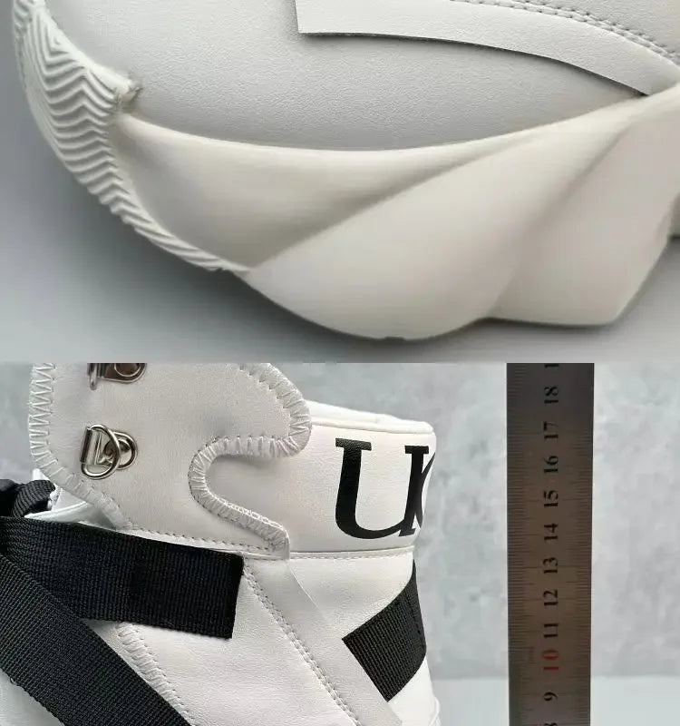 Men's High Top Thick Soled Height Increasing Comfort Waterproof Anti Slip Sports Shoes Buckle Belt Wear-resistant Fashion Boots