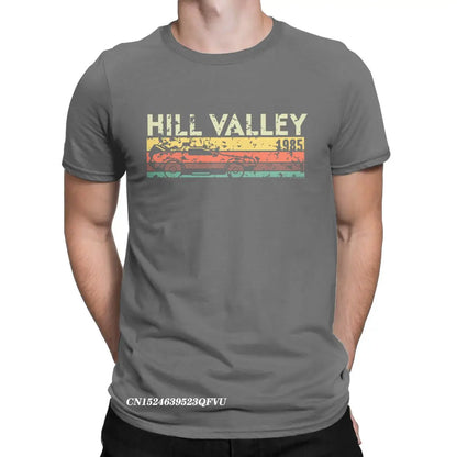 Hill Valley 1985 Tee Shirt Men Back To The Future Tops T Shirts Doc Brown Marty Delorean Time Travel Movie BTTF Tees Plus Size