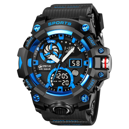 STRYVE Top Brand Electronic Watch For Men Outdoor Sports Waterproof Dual Time Display Quartz Wristwatches Rubber reloj hombre