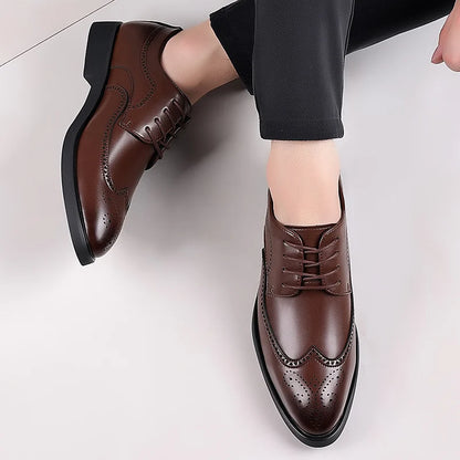 Men's Elegant British Brogue Derby Shoes Lace-Up Patchwork Breathable Formal Dress Shoes Business Wedding Thanksgiving Christmas