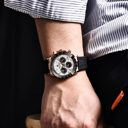 PAGANI DESIGN Watches Meteorite Surface Luxury Quartz Watches For Men Stainless Steel Waterproof Chronograph AR Sapphire Crystal