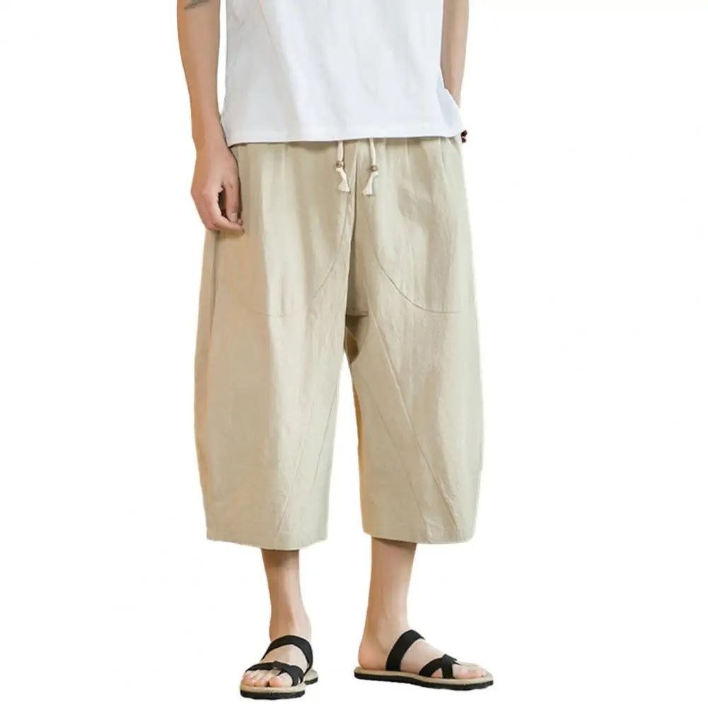 Beach Pants Solid Color Wide Leg Keep Cooling Pure Color Summer Trousers   Men Summer Trousers  Men Garment