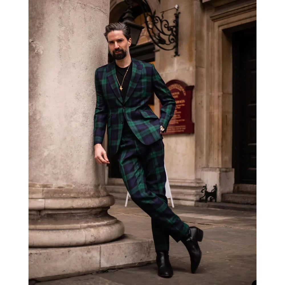 Elegant Men Suits Single Breasted Peak Lapel Slim Fit Male Clothing 2 Piece Jacket Pants Sets Formal Prom Party Costume Homme