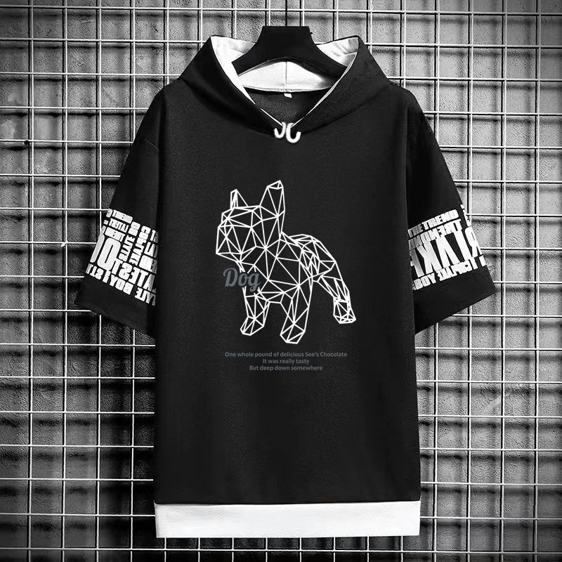 Men's Funny T-shirt Bulldog Design Graphic T Shirts Men Clothing Casual Harajuku Streetwear Print Hooded Top Short Sleeve Tee