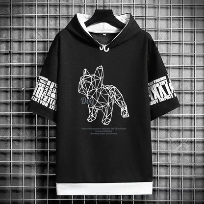 Men's Funny T-shirt Bulldog Design Graphic T Shirts Men Clothing Casual Harajuku Streetwear Print Hooded Top Short Sleeve Tee