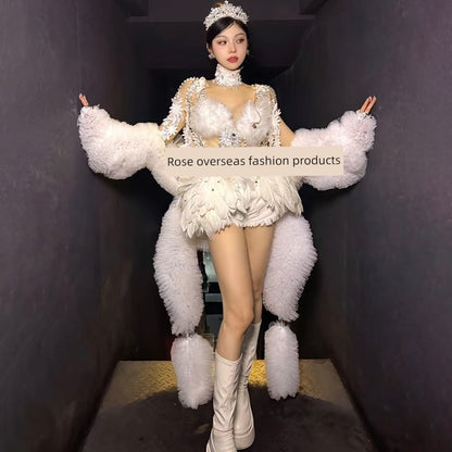 Feather Ballet Show Dancing Dress Women's Team Stage Song-Promotion Costume Electronic Music Festival Wear Exotic Theme Dress