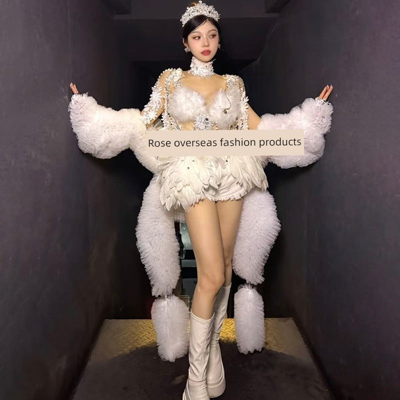 Feather Ballet Show Dancing Dress Women's Team Stage Song-Promotion Costume Electronic Music Festival Wear Exotic Theme Dress