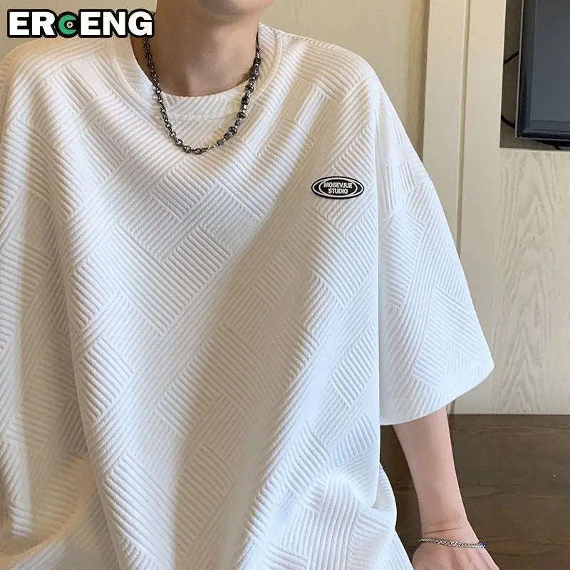 Men's Short Sleeve Summer Loose Round Neck T-shirt Trendy Brand Label Simple Half Sleeve