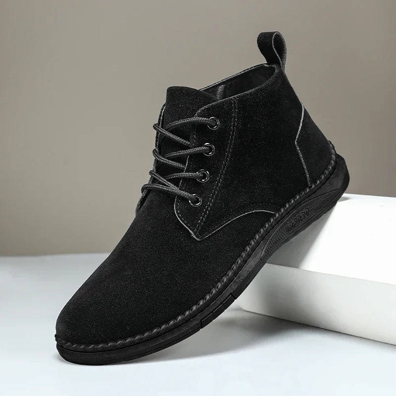 Winter Outdoor Men Casual Shoes Leather Ankle Boots No-slip High Top Male Work Shoes High Quanlity Square Head Men Chelsea Boots