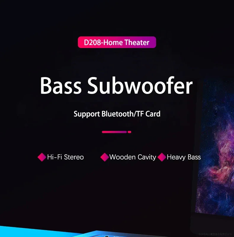 Powerful Bluetooth Speakers Colorful LED Home TV Theater Sound Wireless Subwoofer 3D Stereo Surround Wooden Material USB Wired