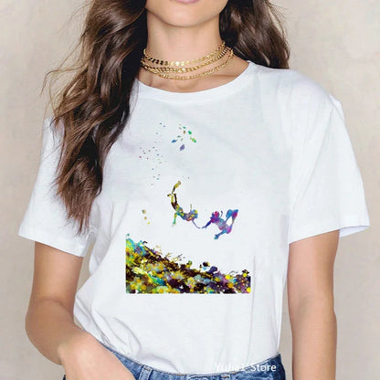 Watercolor Scuba Diving Lover Printed Sports Art Tee Shirt Femme Cute Summer Top Woman Clothes Ropa Mujer Custom Tshirt