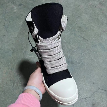 Designer Women Sneaker High Top Jumbo Lace Up Men Shoe Black Luxury Casual Street Canvas Shoe Zip Platform Flat Ankle Boot