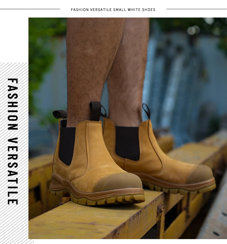 Genuine Leather Work Safety Boots For Chelsea Boots Men Shoes European Standard Protective Boots Cowhide Indestructible Shoes