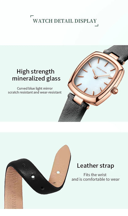 2024 New Womens Watch Hannah Martin Original Leather Rose Gold Simple Quartz Watch Top Brand 3Bar Waterproof Fashion Women Watch