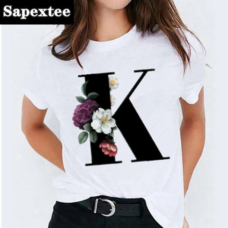 26 Letter Printed Women T-shirts Harajuku 2021 New Tops Casual Tee Summer Short Sleeve Graphic Female T shirt for Women Clothing