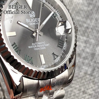 36mm 39mm Sunburst Grey Dial Dark Green Roman Numbers Diving NH35 Automatic Men Watch Stainless Steel Strap Sapphire Glass