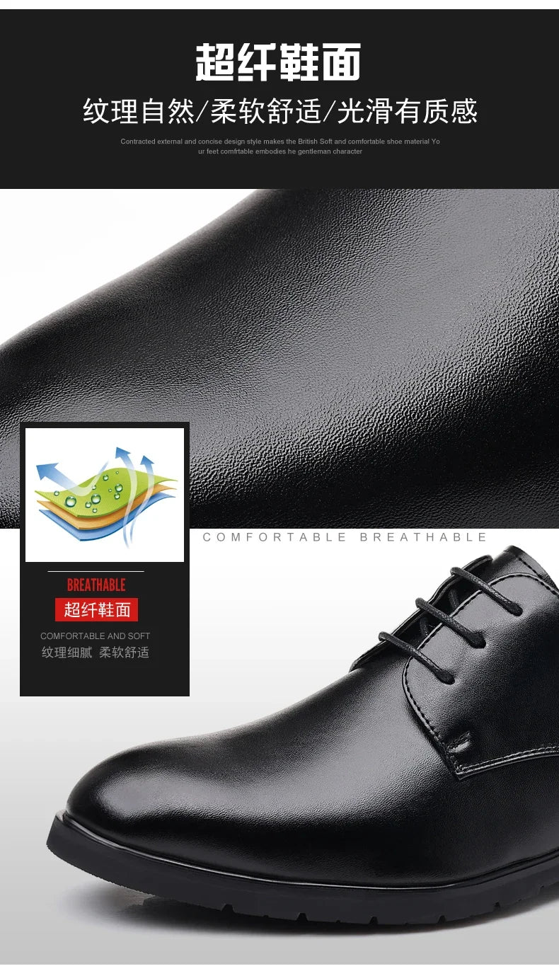 High Quality Formal Leather Men Dress Shoes Breathable Mens Casual Shoes Italian Luxury Brand Lace-Up Non-slip Men Driving Shoes