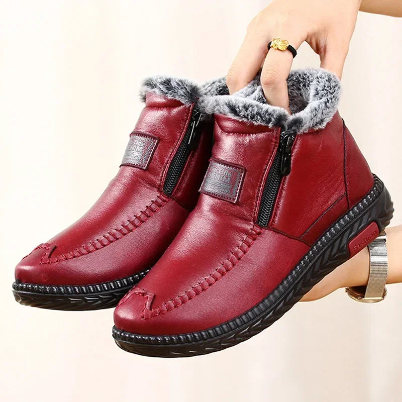 2024 Women's Boots Plush Female Shoes Anti-slip Womens Snow Boot Winter Cotton Leather Shoes Casual Ankle Boots Botas Mujer