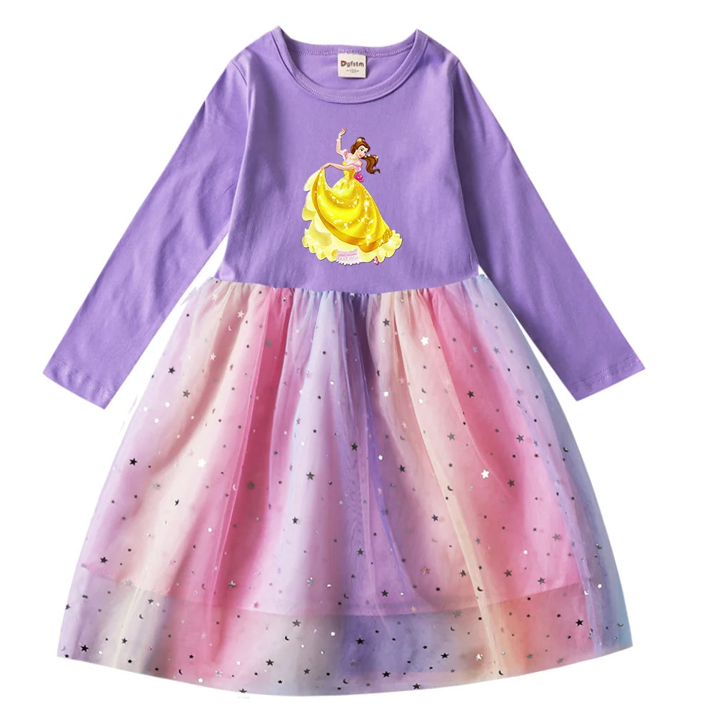 Snow White Princess Girls Toddler Prom Mesh Dresses Children Party Clothes Long Sleeve Princess Costume Kids Fall Dresses