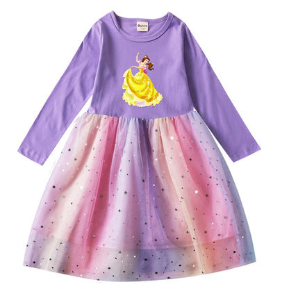 Snow White Princess Girls Toddler Prom Mesh Dresses Children Party Clothes Long Sleeve Princess Costume Kids Fall Dresses