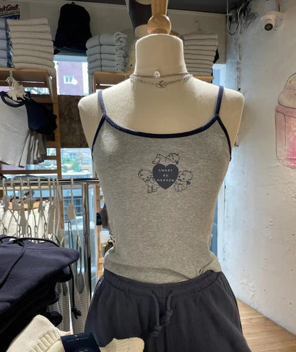 Retro Patchwork Ribbed Cotton Tops Women Summer Sweet Ruffle Square Collar Sleeveless Bow Camis Vintage Chic Slim Crop Top 2024