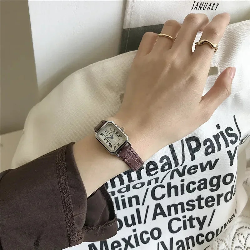 Retro Watches Classic Casual Quartz Dial Leather Strap Band Rectangle Clock Fashionable Wrist Watches for Women Harajuku Y2k