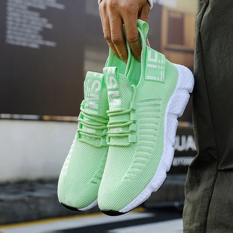 Men's Comfortable Shock-absorbing Design Running Shoes Lightweight Eye-catching Breathable Trendy Grid Anti Slip Casual Shoes