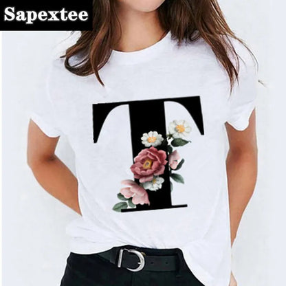 26 Letter Printed Women T-shirts Harajuku 2021 New Tops Casual Tee Summer Short Sleeve Graphic Female T shirt for Women Clothing