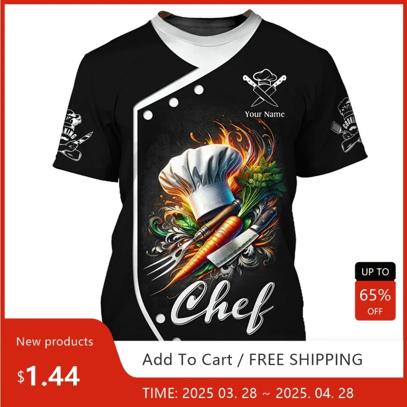 Funny Chef Work Uniform Men's T-shirts Personalization Name Custom Print Tees Casual O-neck Loose Short Sleeve Fashion Cook Tops
