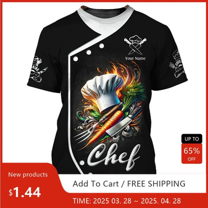 Funny Chef Work Uniform Men's T-shirts Personalization Name Custom Print Tees Casual O-neck Loose Short Sleeve Fashion Cook Tops