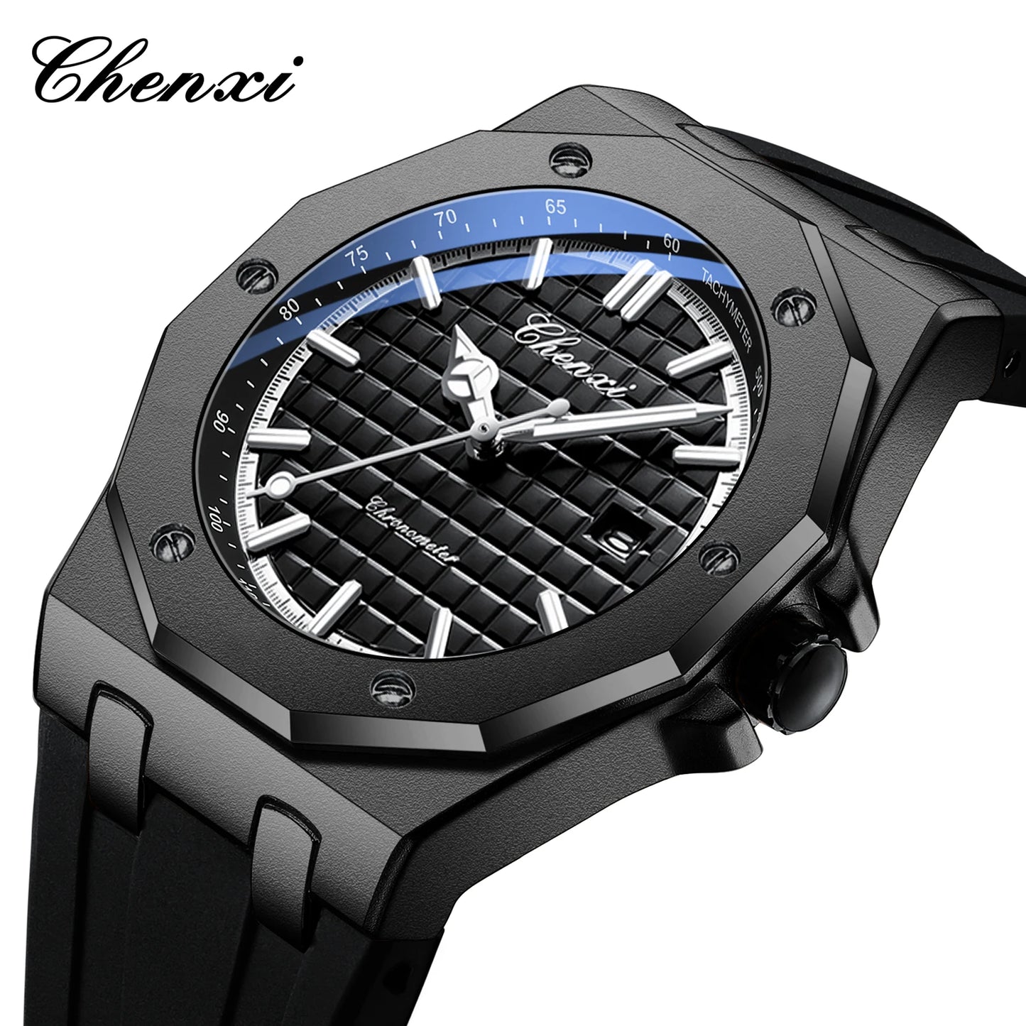 CHENXI 8268 Premium Men's Quartz Watch Night Light Silicone Strap Waterproof Calendar Casual Men's Texture Watch reloj hombre