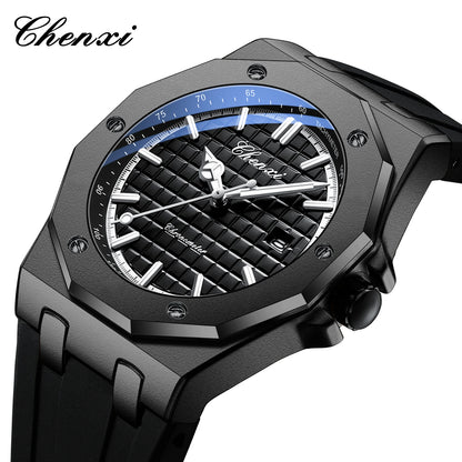 CHENXI 8268 Premium Men's Quartz Watch Night Light Silicone Strap Waterproof Calendar Casual Men's Texture Watch reloj hombre