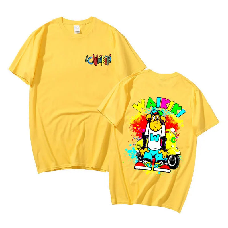 Funny Lc Waikiki Monkey Electric Bike Graphic Tshirt Men Women Fashion Casual T-shirt Male Summer Oversized Short Sleeve Tees