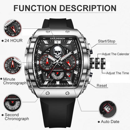 LIGE Men Watch Fashion Business Silicone Waterproof Watches for Men Military Sport Square Quartz Chronograph Relogios Masculino