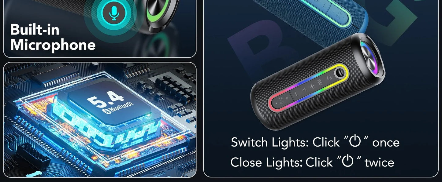 Bluetooth Speakers, Portable Wireless Speaker with 30W Loud Stereo Sound, BT5.4, IP7 Waterproof, 24H Playtime, Portable Speaker