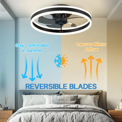 Jelena Round Ceiling Fan Light Fixtures with Remote Control Bedroom Living Dining Room Home Decoration Modern Smart LED Lamp Fan