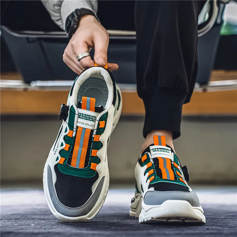 Men's Korean rotating shoelaces trendy sports shoes four season soft soled comfort casual sneakers outdoor student running shoes