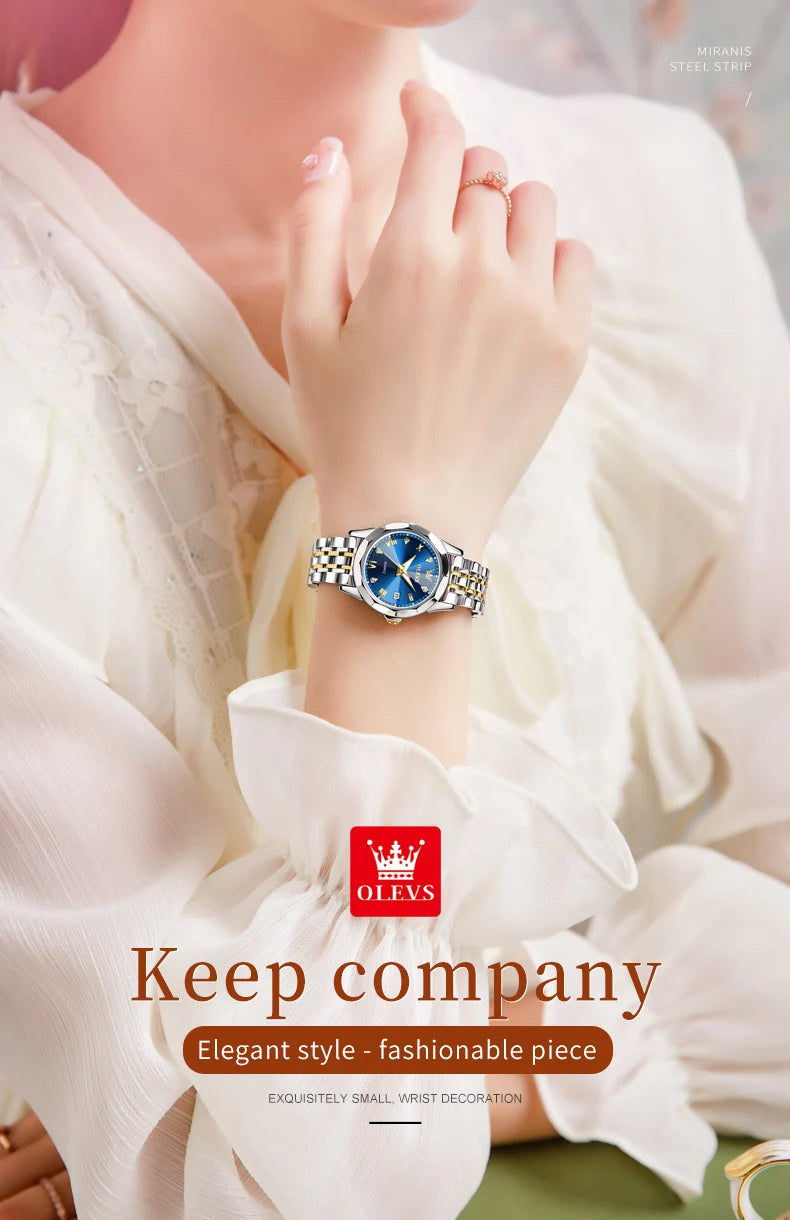 OLEVS Fashion Luxury Golden Watch For Women Stainless Steel Wristwatch Elegant Rhombus Quartz Waterproof Women's Watches Reloj