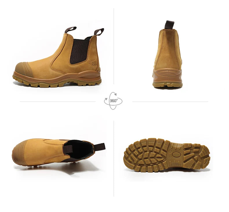 Genuine Leather Work Safety Boots For Chelsea Boots Men Shoes European Standard Protective Boots Cowhide Indestructible Shoes