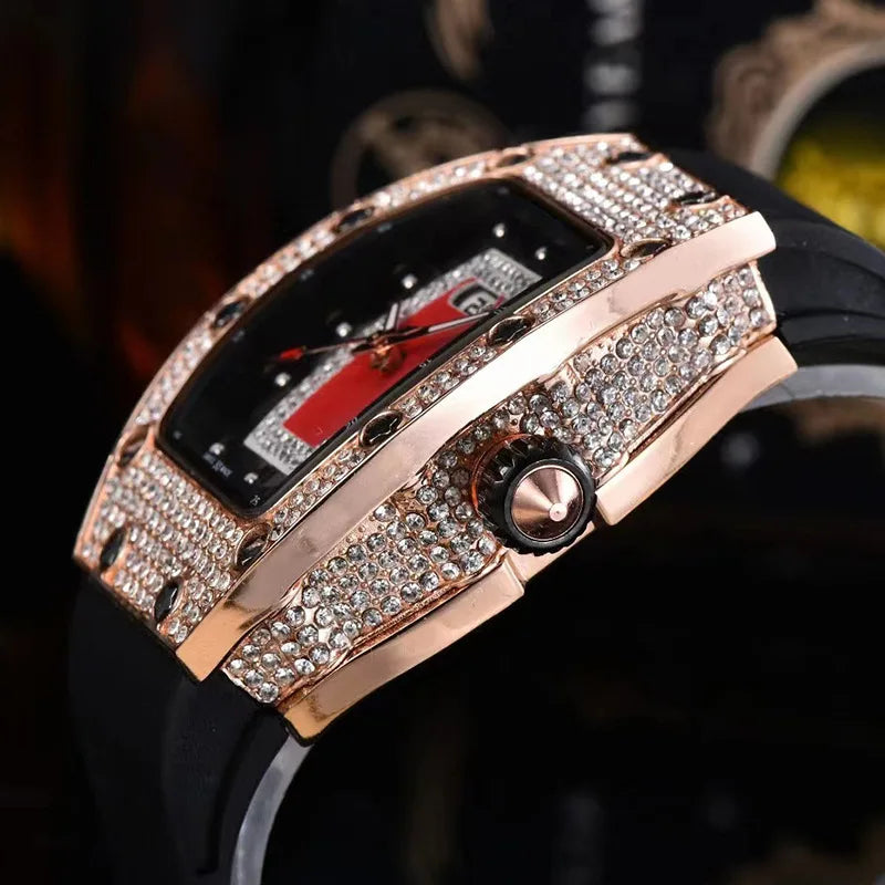 Manufacturer's spot supply, business fashion diamond-set, women's quartz watch red lip wine barrel-shaped watch