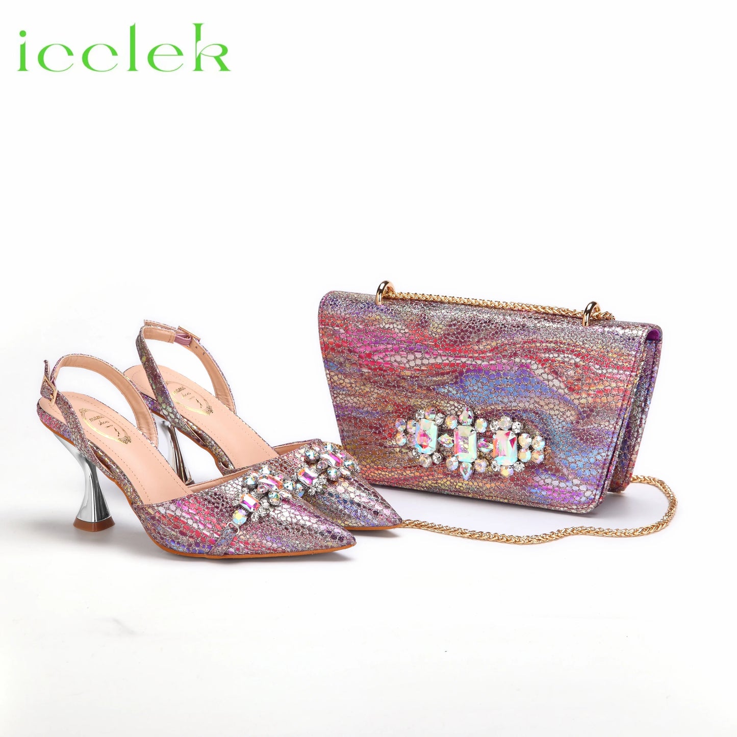 New Arrivals Special Design Pink Color African Women Shoes and Bag Set Pointed Toe Sandals for Wedding Party