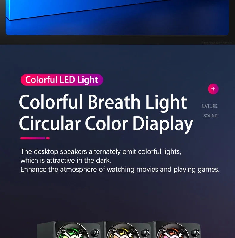 Powerful Bluetooth Speakers Colorful LED Home TV Theater Sound Wireless Subwoofer 3D Stereo Surround Wooden Material USB Wired