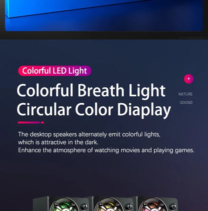 Powerful Bluetooth Speakers Colorful LED Home TV Theater Sound Wireless Subwoofer 3D Stereo Surround Wooden Material USB Wired