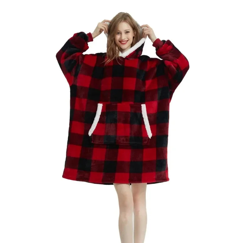 Winter Hoodies Sweatshirt Women Men Pullover Fleece Giant TV Oversized Blanket with Long Flannel Sleeves