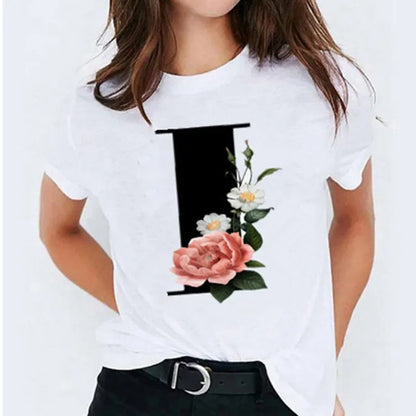 26 Letter Printed Women T-shirts Harajuku 2021 New Tops Casual Tee Summer Short Sleeve Graphic Female T shirt for Women Clothing