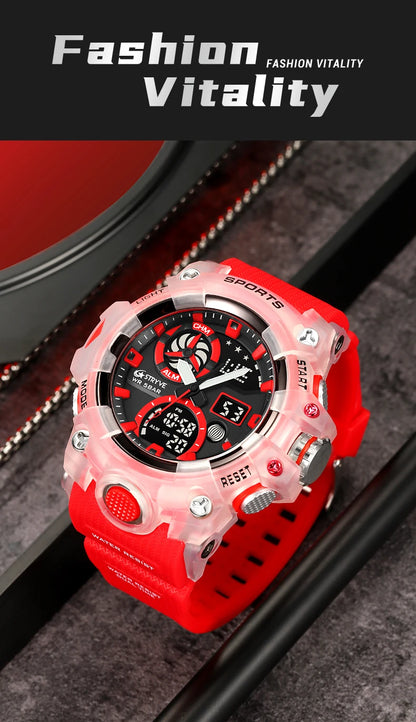 STRYVE Top Brand Electronic Watch For Men Outdoor Sports Waterproof Dual Time Display Quartz Wristwatches Rubber reloj hombre