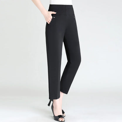 Middle Aged Women's Pants Summer Thin High Waiste Elastic Loose Straight Pants Female Casual Trousers 5XL 6XL 7XL 8XL