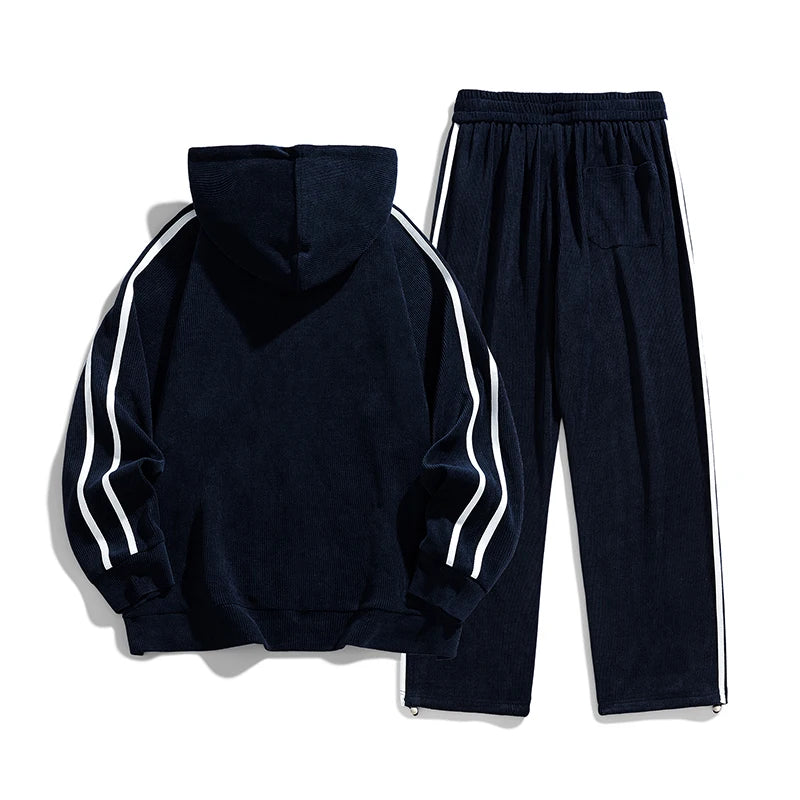 Big Size 8xl 7xl Corduroy Men's Tracksuit Set Black Hoodie Pants 2pcs Suits Autumn Winter Jacket Hooded Oversize Sportswear Man