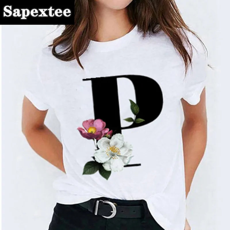 26 Letter Printed Women T-shirts Harajuku 2021 New Tops Casual Tee Summer Short Sleeve Graphic Female T shirt for Women Clothing